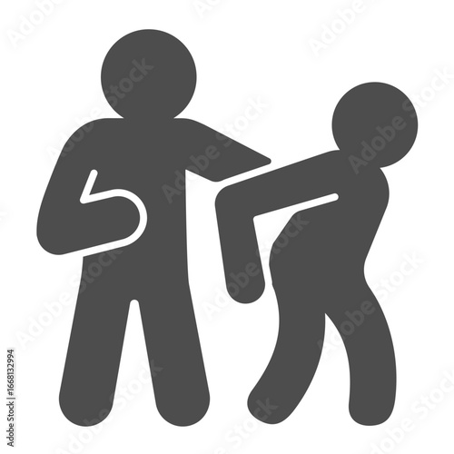 Detention of suspect man solid icon, police force concept. Vector graphics. Policeman and offender, law and order sign on white background, glyph style icon for mobile or web design.