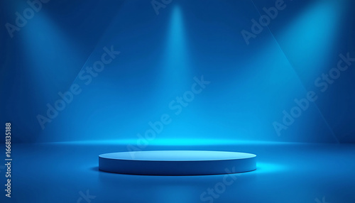 Blue Podium With Spotlights.