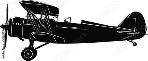 Vector art of a vintage biplane silhouette, capturing the essence of early aviation and the thrill of flight with its iconic design