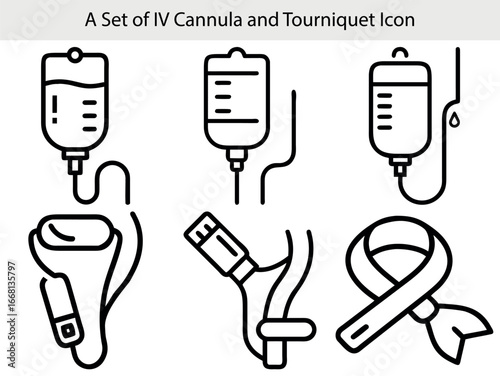 Iv drip bag cannula tourniquet ribbon icon medical ribbon healthcare icon