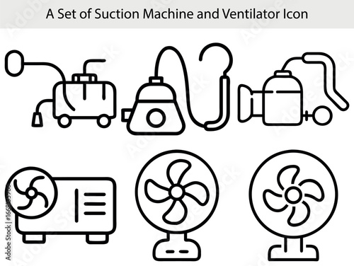 Medical suction machines and fans line art ventilator medical equipment