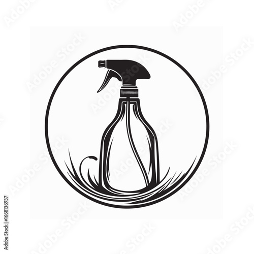 Spray bottle circle logo vector design for cleaning and hygiene brand