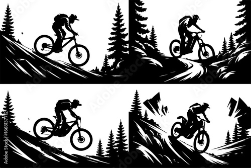 Mountain Biking Adventure Scenes Vector Bundle