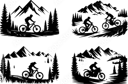 Mountain Biking Adventure Scenes Vector Bundle