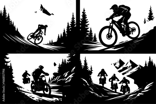 Mountain Biking Adventure Scenes Vector Bundle