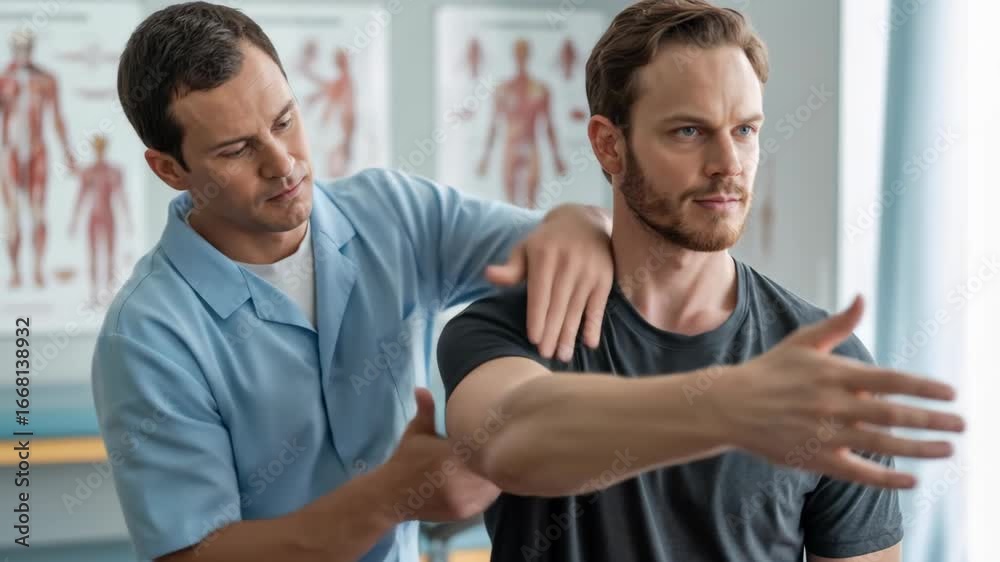Physical therapist guiding patient arm movement Physical therapist guiding patient arm movement
