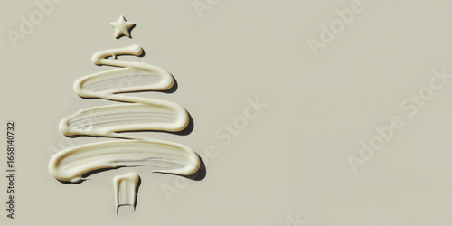 Natural cosmetic cream shaped as christmas tree with star on beige background, skincare wellness and holiday concept