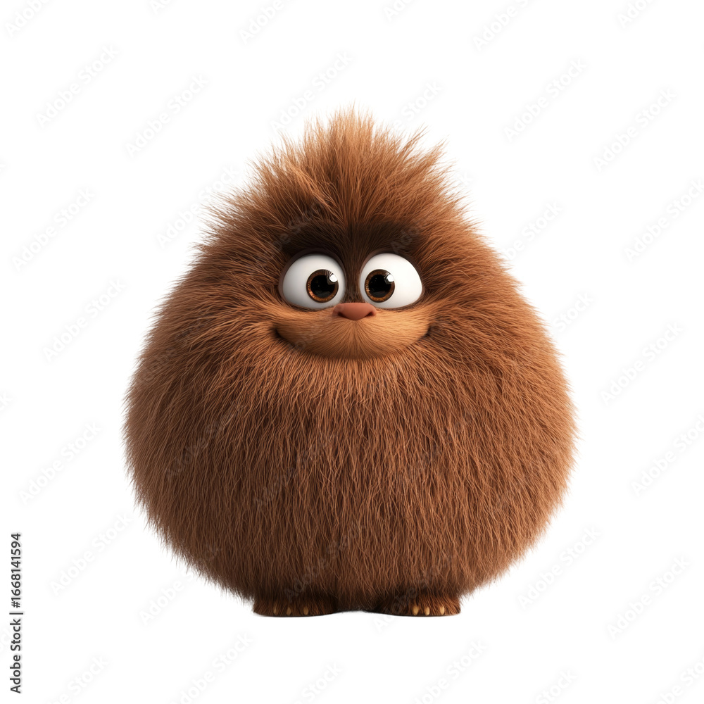 Fototapeta premium Adorable fluffy cartoon creature with big eyes and brown fur