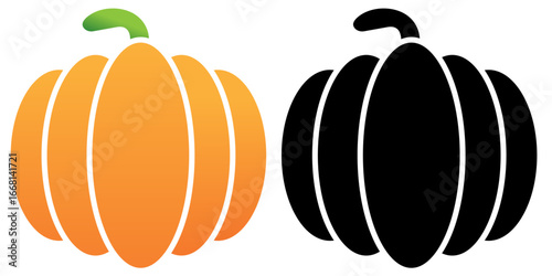 Pumpkin halloween design element, jack o lantern in coiour and black silhouette