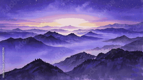 Majestic Haze Purple Mountain isolated watercolor vector illustration svg