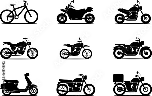 bicycle, cruiser motorcycle, sport bike, classic  vector bundle