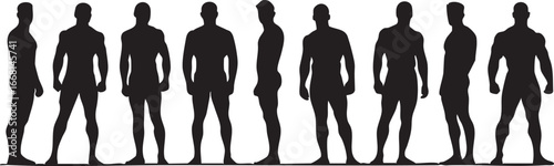 Vector silhouette of muscular men: bodybuilding, fitness, and male anatomy eps