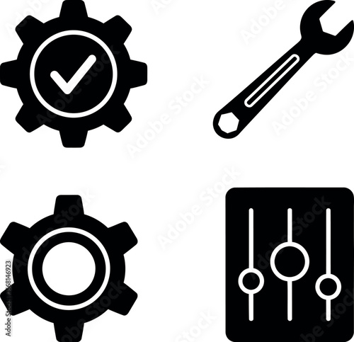 Four icons representing mechanical parts and settings for industry and technology concepts vector
