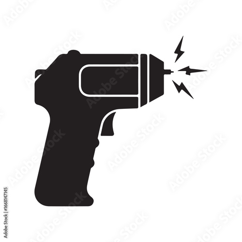 Black icon of electroshock weapon, taser with electrical discharge