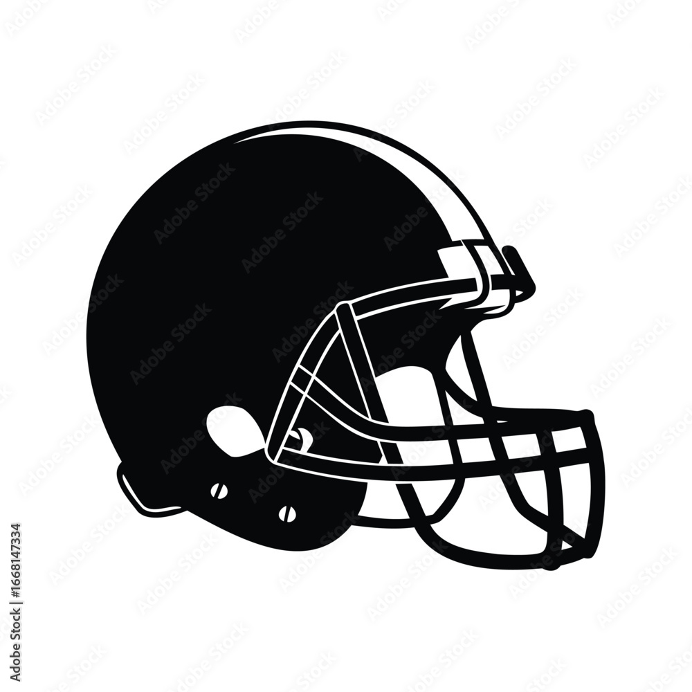 Fototapeta premium Vector illustration of a classic American football helmet in black color, football helmet illustration silhouette