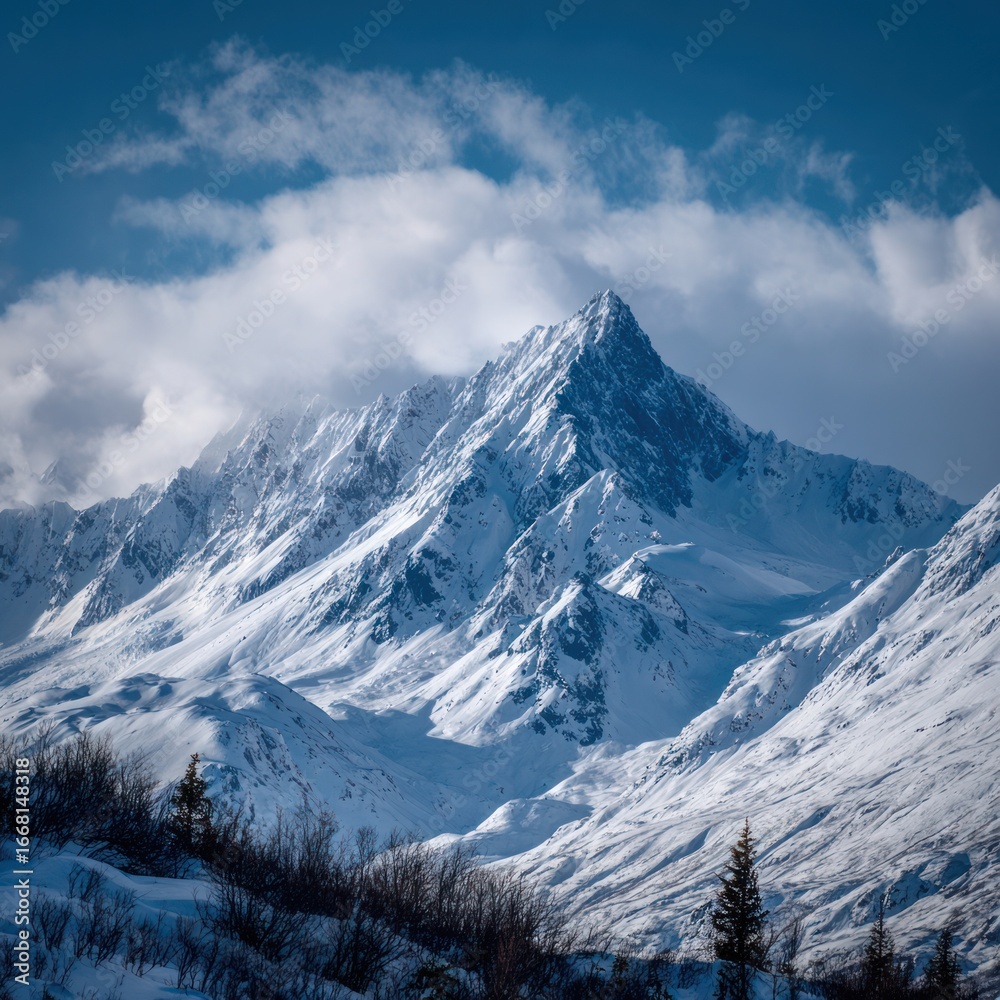 Obraz premium contrast snowy peaks and blue sky Alaska