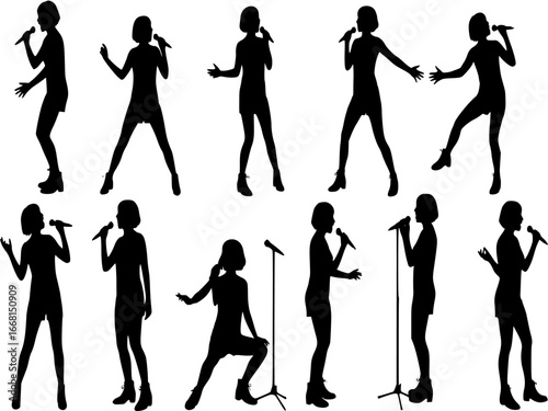 Singer singing a song silhouette. Good use for symbol, logo, web icon, mascot, sticker, sign, or any design you want.

