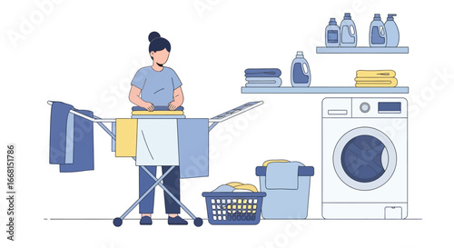 Man Hanging Laundry to Dry in Laundry Room