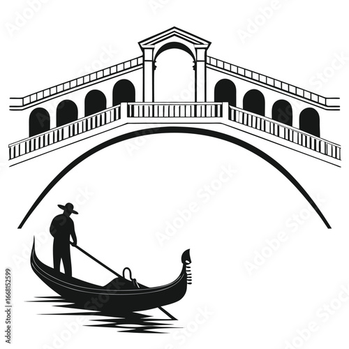 Person rowing gondola under bridge silhouette