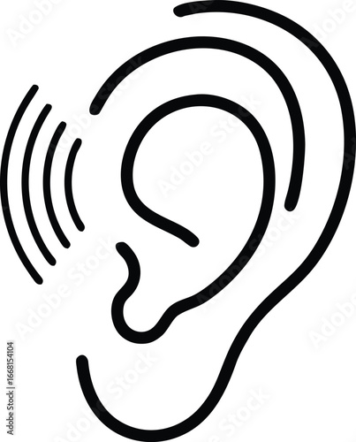 Headphones icon with human ear vector illustration on internet button