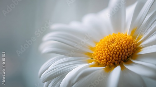 Delicate White Flower Close-Up: Gentle Petals and Vivid Yellow Center for Floral Beauty and Calming Springtime Imagery