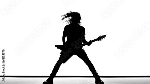 Dynamic Silhouette of a Guitar Player in Action: Expressive Performance and Energetic Rock Concert Vibe