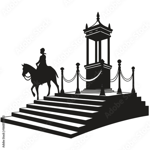 Ancient throne in empty hall silhouette