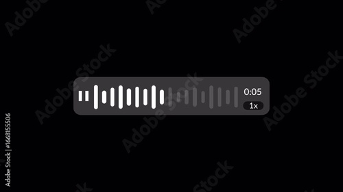 Audio voice message recorder animation on black background, play audio chat recording message.