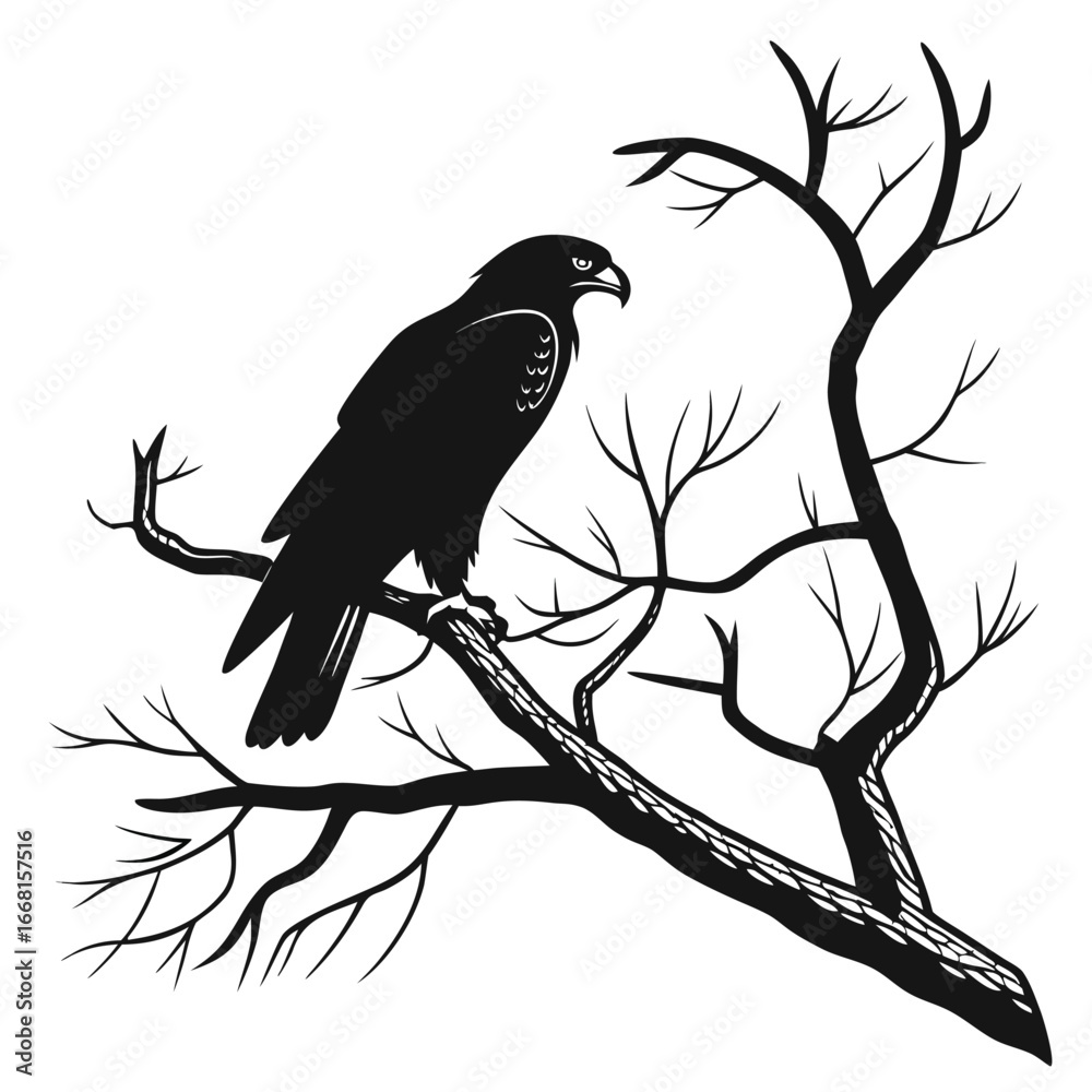 Fototapeta premium Hawk carrying branch silhouette
