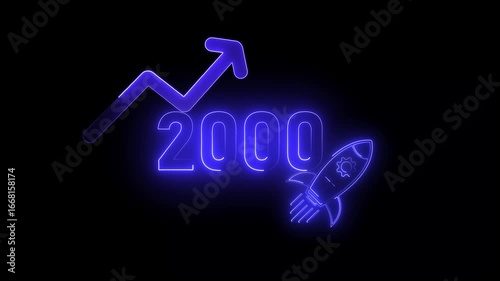 Wallpaper Mural Green neon 2000 year with upward arrow graph and rocket ship icon on black background new year Torontodigital.ca