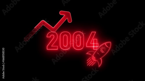 Wallpaper Mural Red neon 2004 year with upward arrow graph and rocket ship icon on black background new year Torontodigital.ca