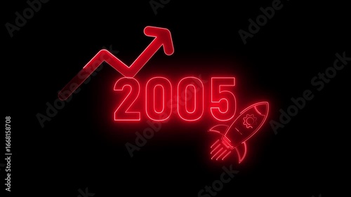 Wallpaper Mural Blue neon 2005 year with upward arrow graph and rocket ship icon on black background new year Torontodigital.ca
