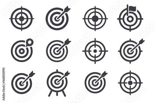 Set of target and dartboard icons with arrows and indicators