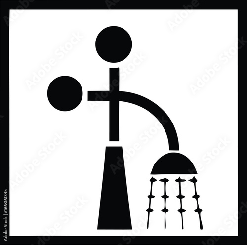 Simple shower icon graphic symbolizing hygiene and cleanliness for public facilities and personal care