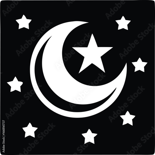 Celestial nightscape with crescent moon and stars a dreamy cosmic scene for serene ambiance and peaceful slumber