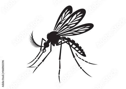 mosquito logo silhouette vector, vector black silhouette of a mosquito, gnat silhouette, mosquito silhouette vector illustration, dangerous mosquito logo silhouette vector on white background.