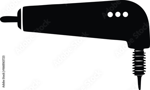 Black silhouette of a compact corded drill with a textured power cord for diy and construction projects