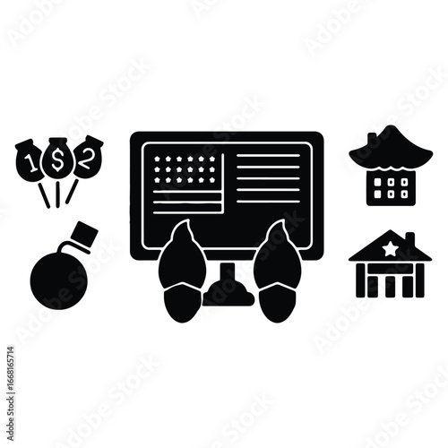 Financial Meltdown and Market Crash in America with Global Economic Impact Symbolic Icon Illustration