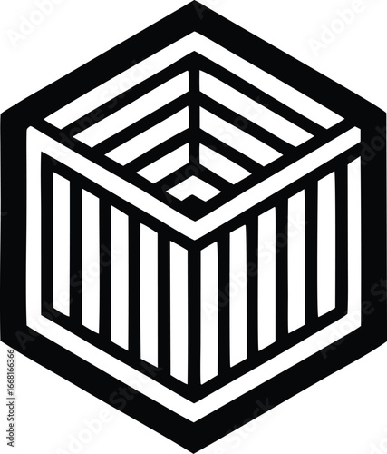 Abstract geometric cube design with illusionary depth black and white op art pattern