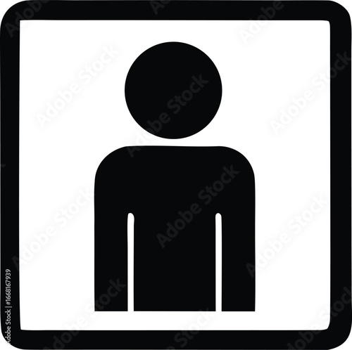 Simple silhouette human icon person symbol representing man or woman in a square frame for user profiles and navigation elements