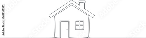 Simple outline drawing of a house with a chimney and window