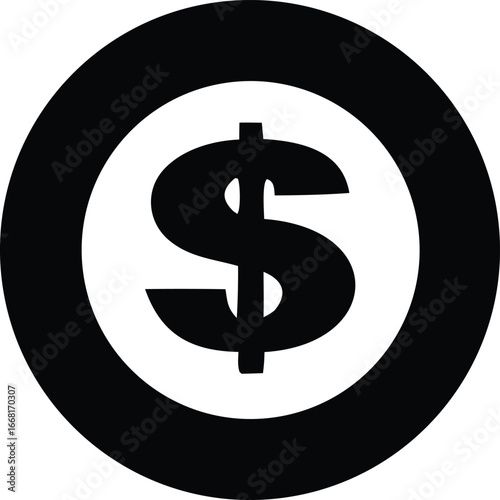 Simple dollar sign symbol within a circle target graphic representing financial goals success and economic objectives