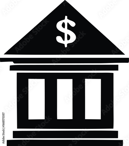 Iconic bank building with dollar sign symbolizing finance and financial institutions industry concepts