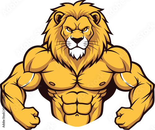 Powerful muscular lion with fierce expression, symbolizing strength and courage
