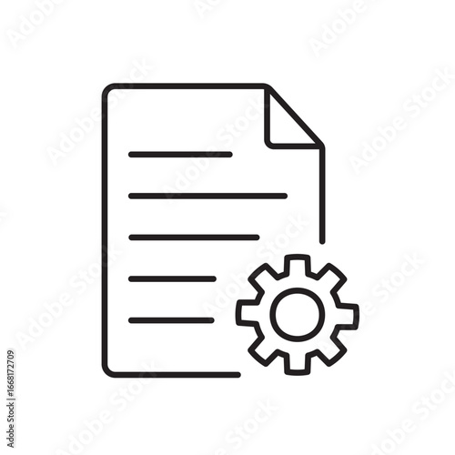 A vector icon showing automated billing with a document and gear, created in line style with editable stroke