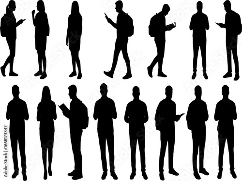 Set of student full body silhouette illustration
