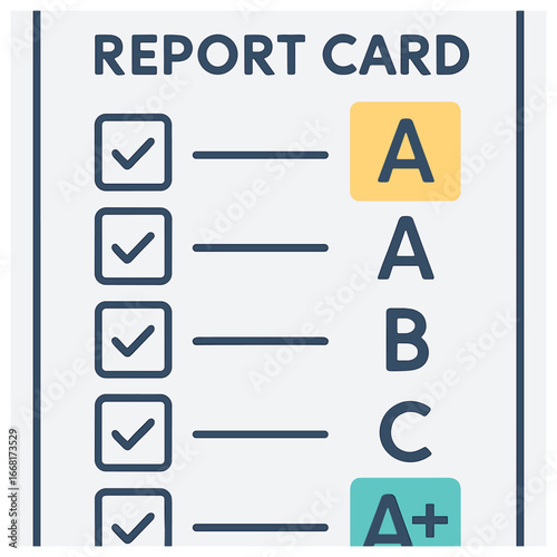 Colorful report card vector: simple educational grade design for student performance evaluation