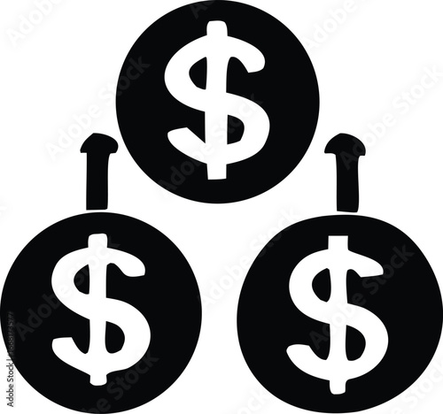 Financial growth concept depicting three connected circles with dollar signs symbolizing investment accumulation and wealth building