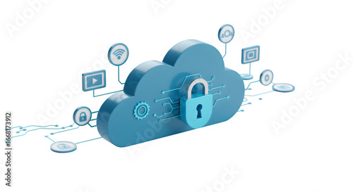 Cybersecurity, cloud computing isolated on white background.