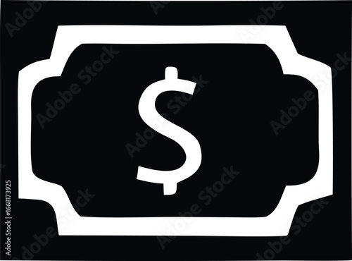 Simple dollar sign icon on decorative ticket shape for finance and business concepts